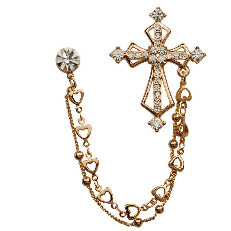 Ghim cài áo vest EFAN dạng chuỗi xích phối mặt thánh giá thời trang cho nam