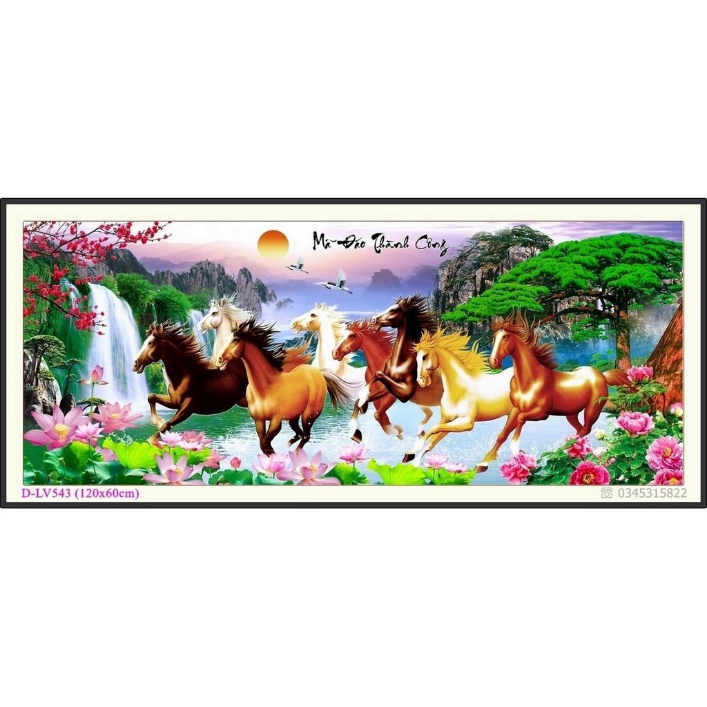 Tranh Đính Đá MÃ ĐÁO THÀNH CÔNG (ĐÁ ABC CAO CẤP). Kích Thước: 1m20 x 60cm - 1m50 x 70cm