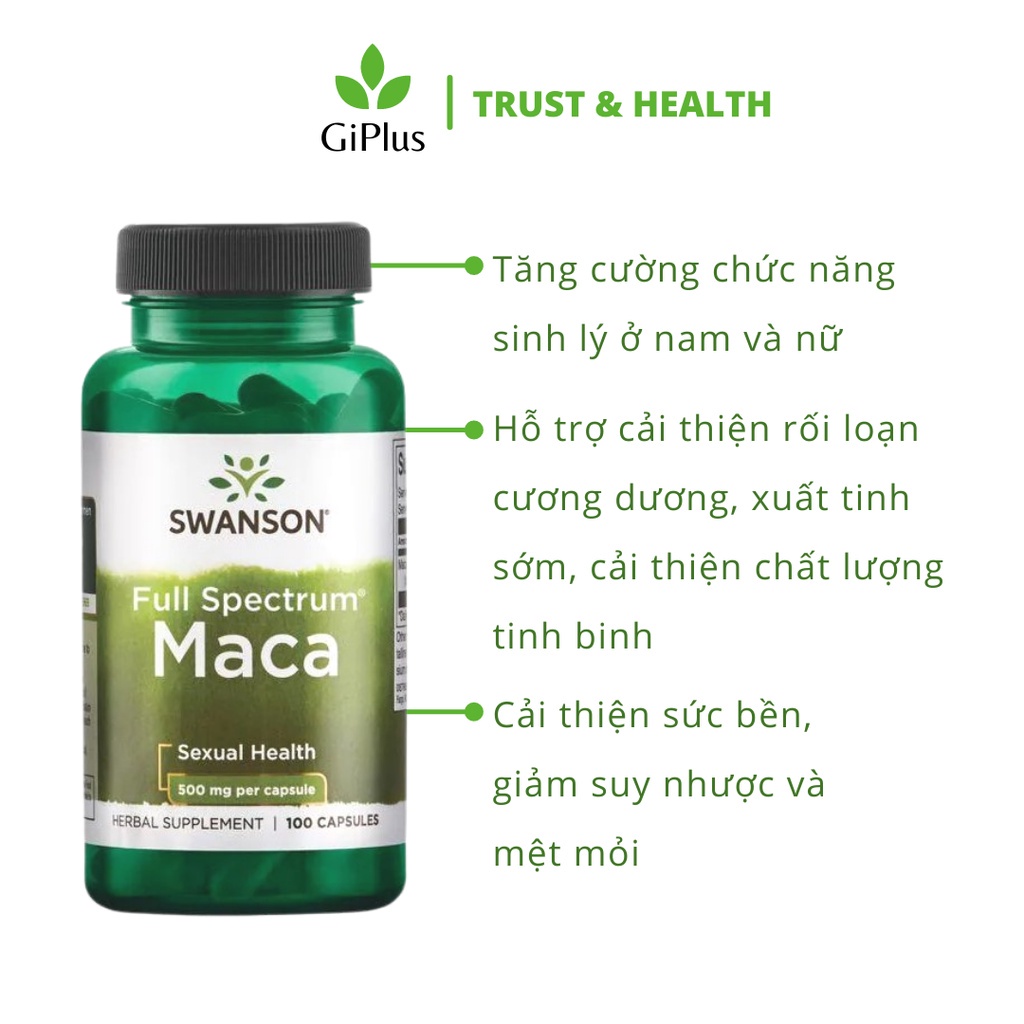 Viên Uống Hỗ Trợ Tăng Cường Sinh Lý Swanson Full Spectrum Maca 500mg