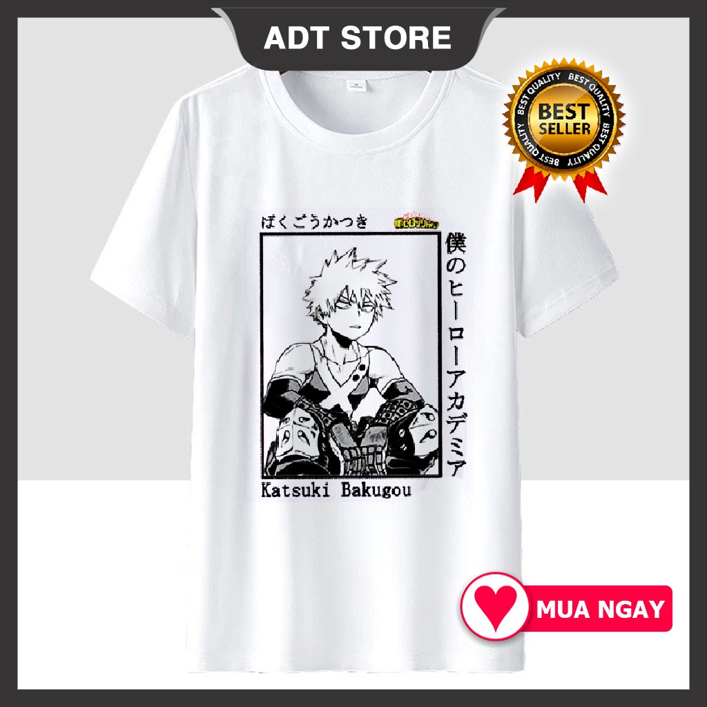 🔥HOT🔥Áo thun My Hero Academia Deku - Shoto Todoroki - Bakugo Katsuki màu trắng đẹp giá rẻ