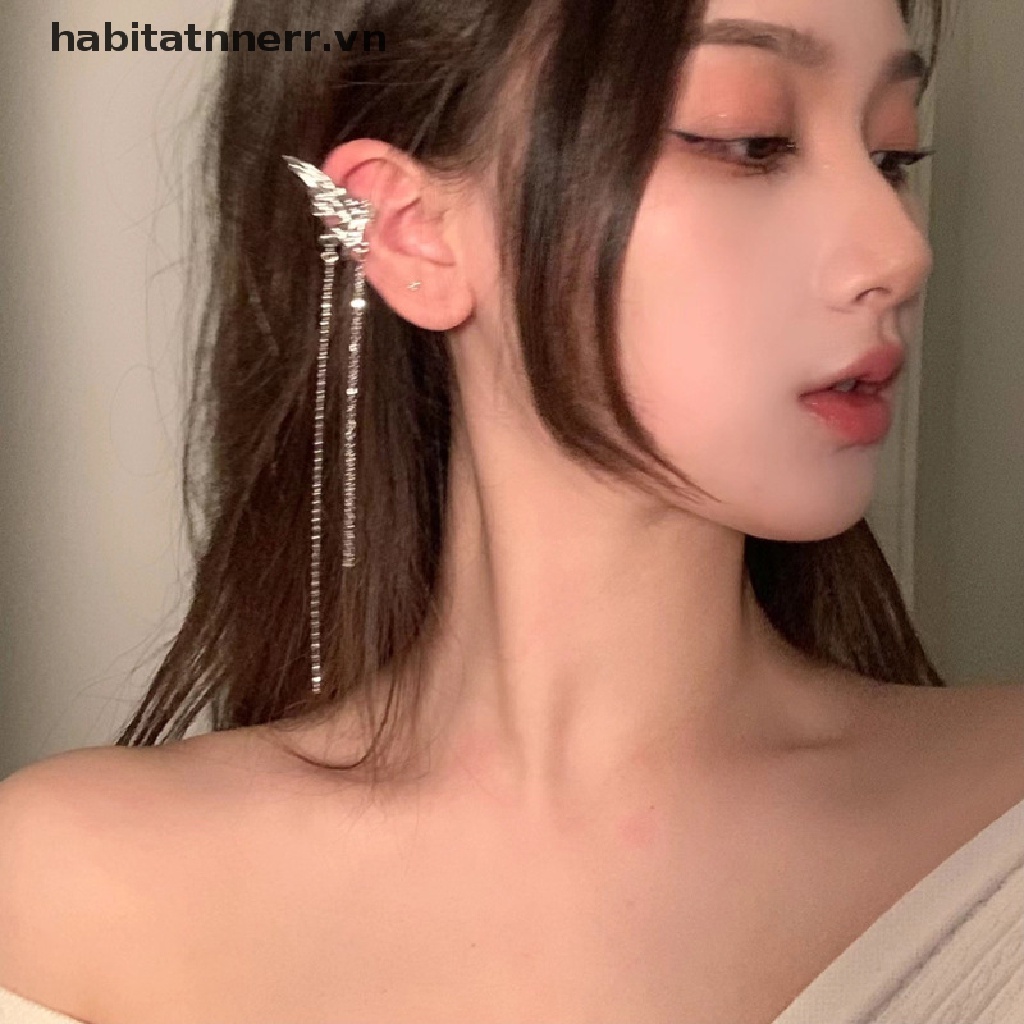 Bông Tai Kiểu Kẹp Hình Bướm Dáng Dài Không Xỏ Lỗ Phong Cách Hàn Quốc Thanh Lịch Dành Cho Bạn Nữ