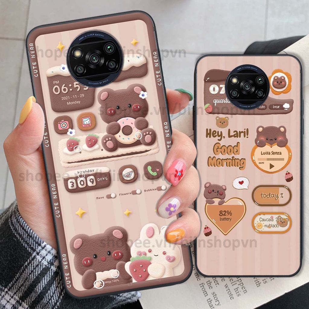 Ốp Xiaomi Poco X3 / Poco X3 Pro in 3D icon gấu nổi siêu xinh, siêu đáng yêu, cá tính phong cách