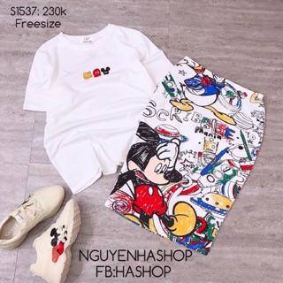 chân váy họa tiết mickey