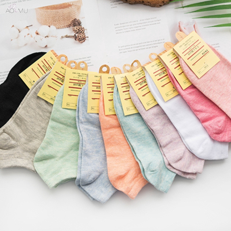 Đôi vớ cotton màu trơn chống trơn cổ ngắn thiết kế mềm mại