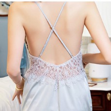 (Có size) Váy ngủ lụa hai dây phối ren VẢI RẤT ĐẸP CAO CẤP Quảng Châu Gorgeous 001