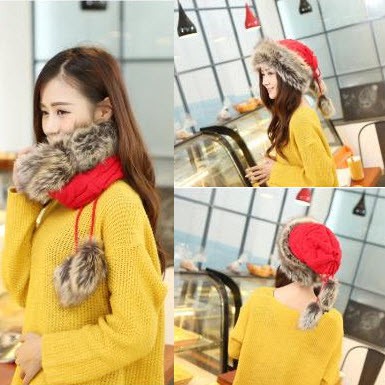 Nón Viền Lông Lót Lông Cừu Đa Năng Có Thể Dùng Làm Khăn Giữ Ấm Cổ NON12