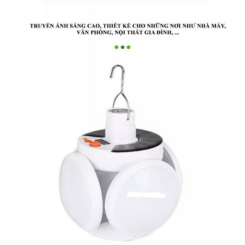 Đèn Tích Điện 5 Bóng 4 Cánh 2 Chế Độ Sạc Pin Và Năng Lượng Mặt Trời Siêu Sáng