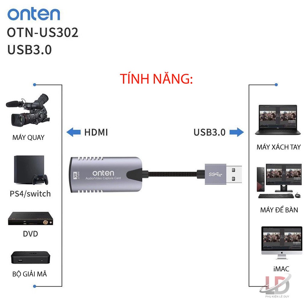 [Mã ELHACE giảm 4% đơn 300K] Onten OTN-US302 - Cáp ghi hình HDMI sang USB 3.0 Onten OTN-US302 - Phukienleduy