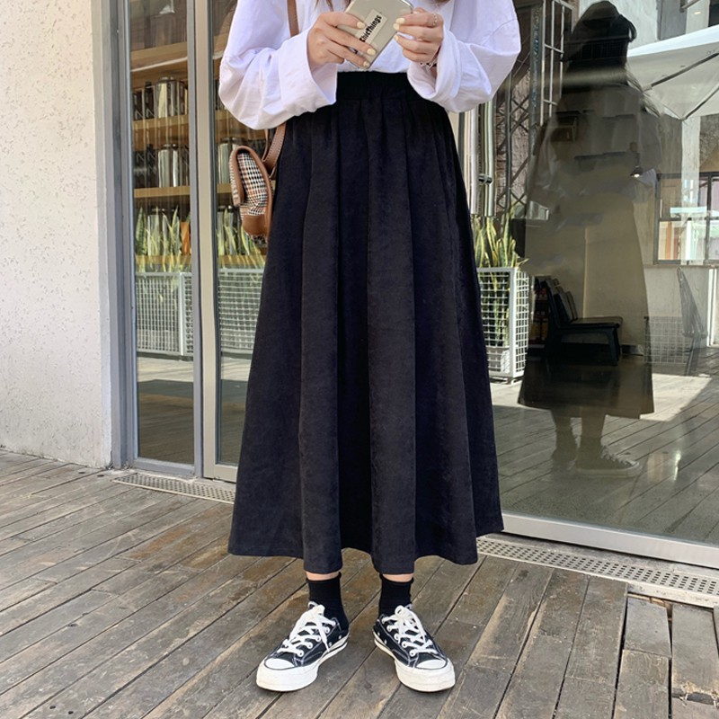 Chân Váy Chữ A Lưng Cao Màu Đen Phong Cách Retro Hàn Quốc Cho Nữ | BigBuy360 - bigbuy360.vn