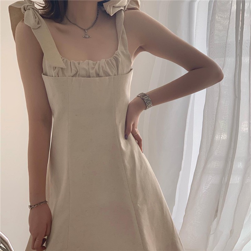 Xiaozhainv Đầm chữ A màu trơn ôm dáng thời trang nữ đơn giản dễ thương | BigBuy360 - bigbuy360.vn