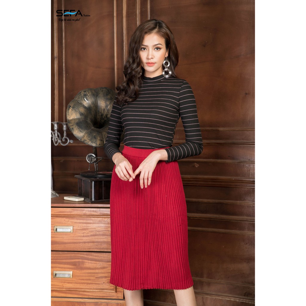 Áo len kẻ cổ 3 phân cao cấp SEFA