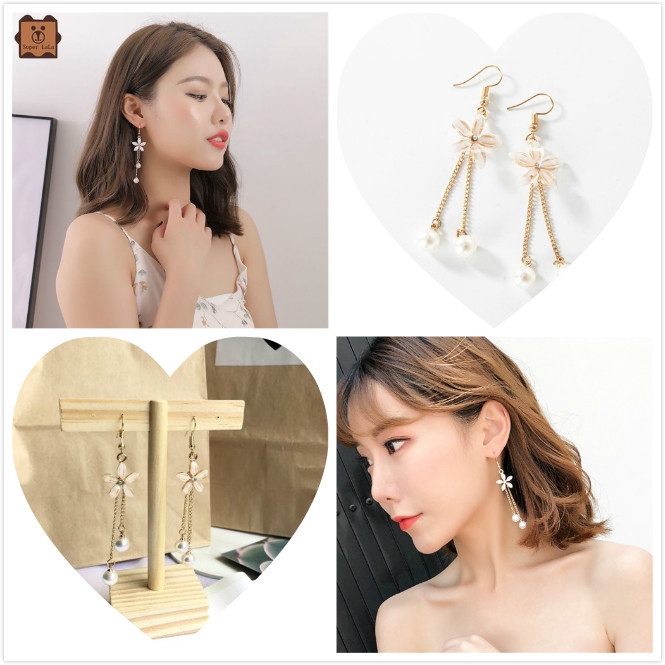 Khuyên tai dáng dài hình bông hoa đính đá phong cách sang trọng cho phái nữ