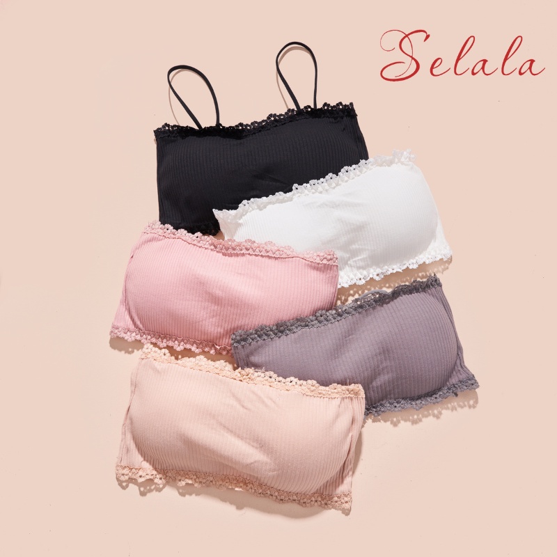 Áo Bra Selala Cotton Gân Tăm Dáng Croptop Kết Hợp Viền Ren Sexy Br24