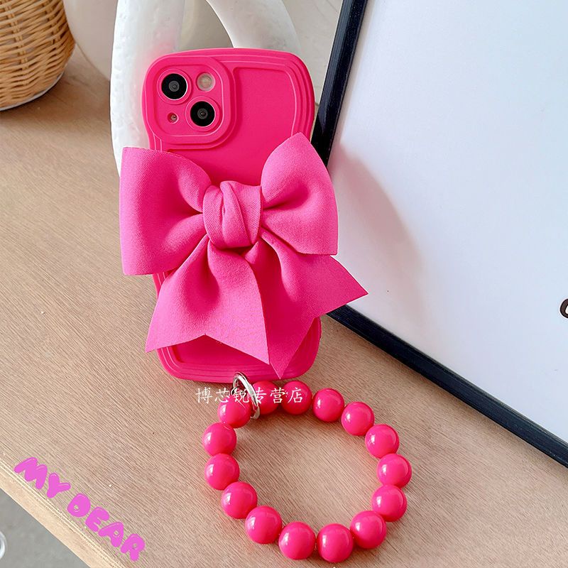 Ốp Điện Thoại Mềm Họa Tiết Hoa Hồng Thắt Nơ Đỏ Nữ Tính Gắn Dây Đeo Cổ Tay Cho Iphone 13 11 12promax xr xs 14