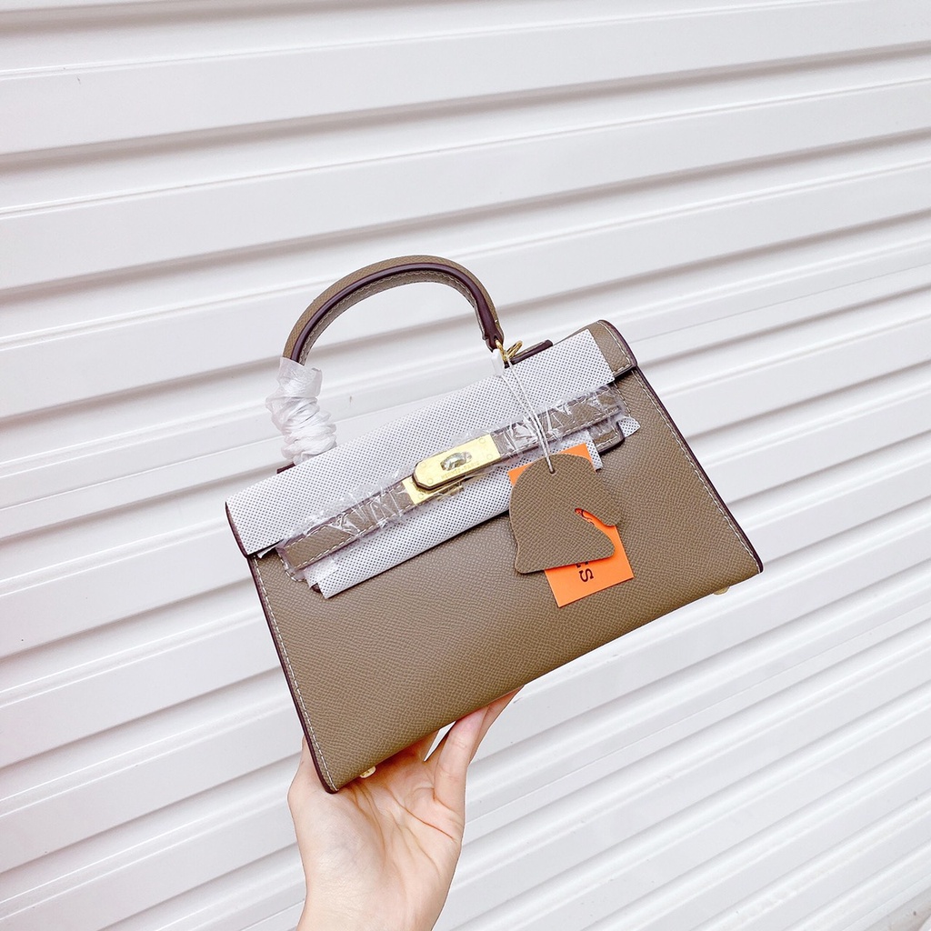 Túi chữ H da xước khóa vàng size mini 18cm xinh xỉu