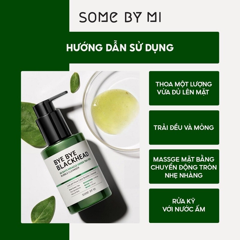 Sữa Rửa Mặt Sủi Bọt Some By Mi Bye Bye Blackhead 30 days Miracle Green Tea Tox Bubble Cleanser 120g