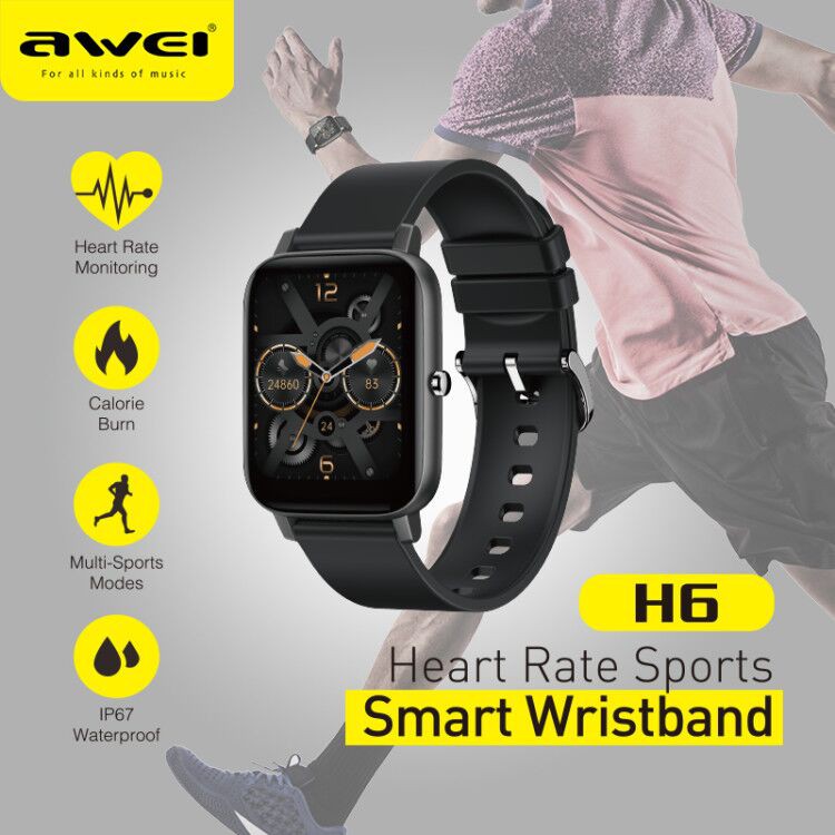 Awei H6 Smart Watch Series IP67 Waterproof With 30 Days Standby Battery, One Touch Control, App Notifications