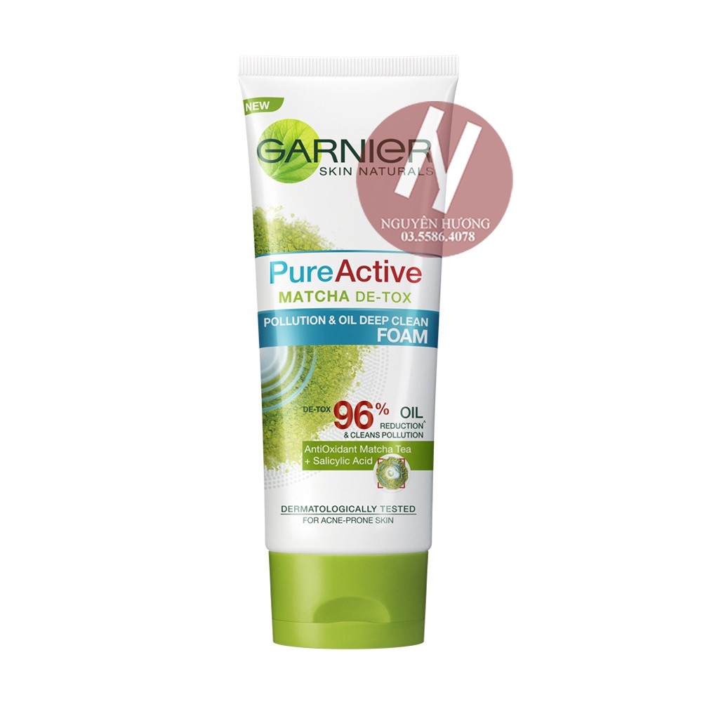 Sữa rửa mặt Garnier Detox Pure Active 100ml | Trà Xanh - Sakura - Vitamin C
