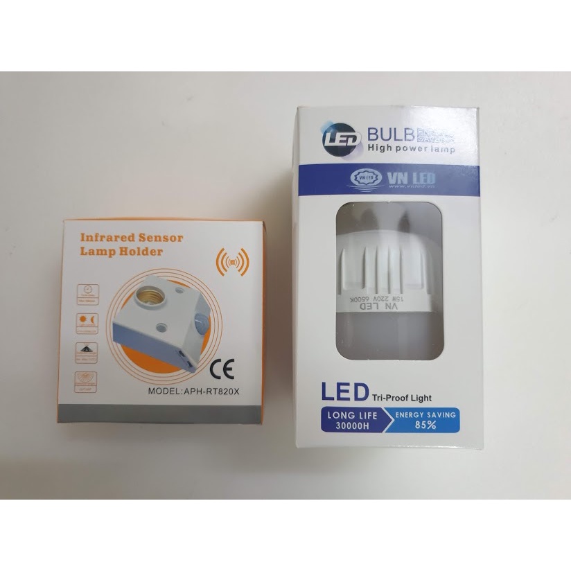 Công tắc đui đèn cảm biến chuyển động gắn tường đui xoáy + bóng led 15W