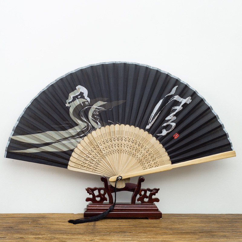 Quạt cổ trang Lá liễu ven hồ dây tuyến cổ đại quạt xếp cầm tay phong cách Trung Quốc phong cách cổ điển