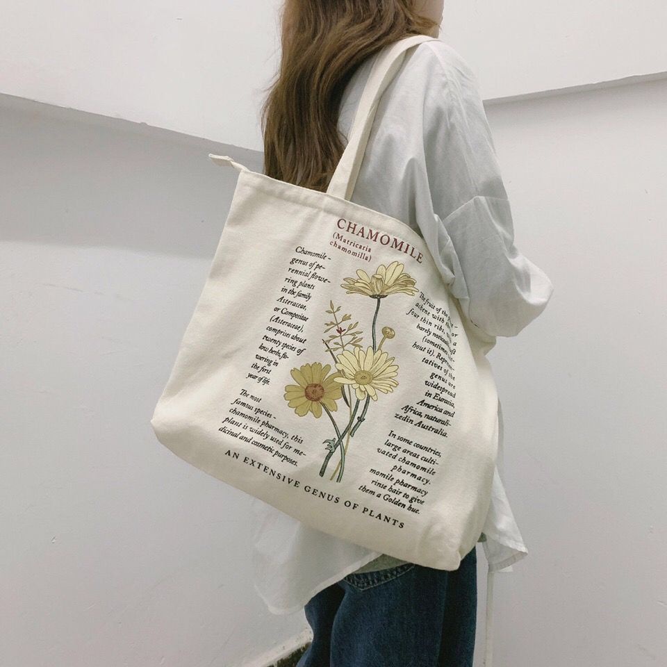 Túi Xách Canvas Cỡ Lớn In Họa Tiết Thời Trang Hàn Quốc