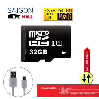 Thẻ nhớ 32gb uhs1 u1 class 10 micro sdhc tặng cáp micro usb tròn romoss - bảo hành 12 tháng đổi mới