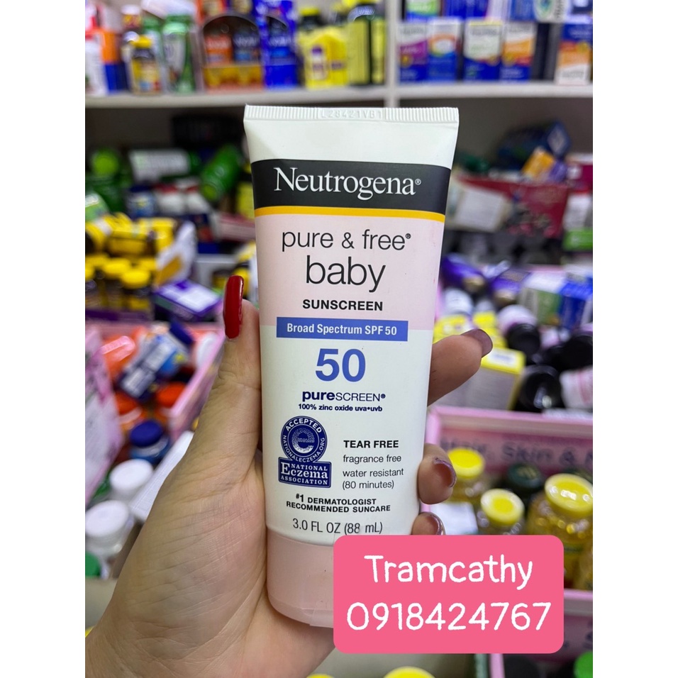 Kem Chống Nắng baby Neutrogena Pure & Free Baby Sunscreen Broad Spectrum SPF 50, clear face,neutrogena sensitive.