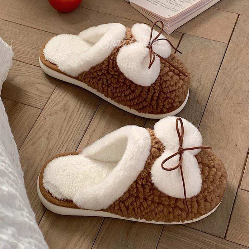 Oeteo Dép Bông Đi Trong Nhà Mũi Tròn Đế Dày Cho Nữ