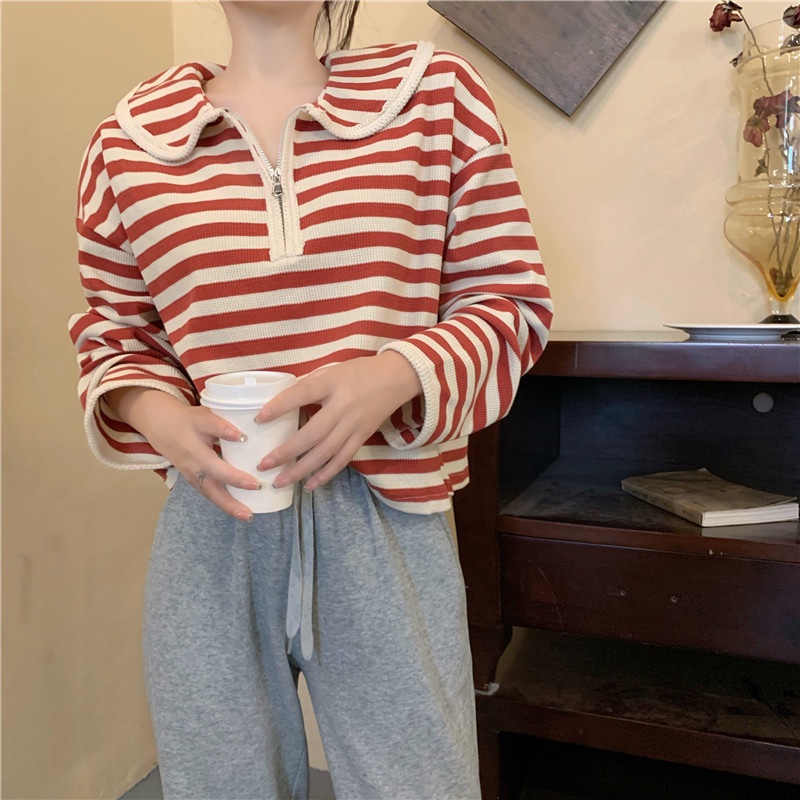 Áo tay dài có khóa kéo thời trang Hàn Quốc mới dành cho nữ