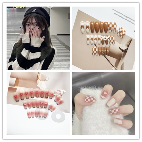 Bộ 24 Móng Tay Giả Chống Nước Họa Tiết Nơ Xinh Xắn