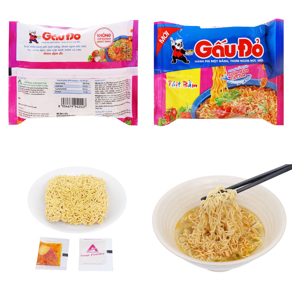 THÙNG MÌ ĂN LIỀN GẤU ĐỎ ĐỦ VỊ 30 GÓI x 63G | BigBuy360 - bigbuy360.vn