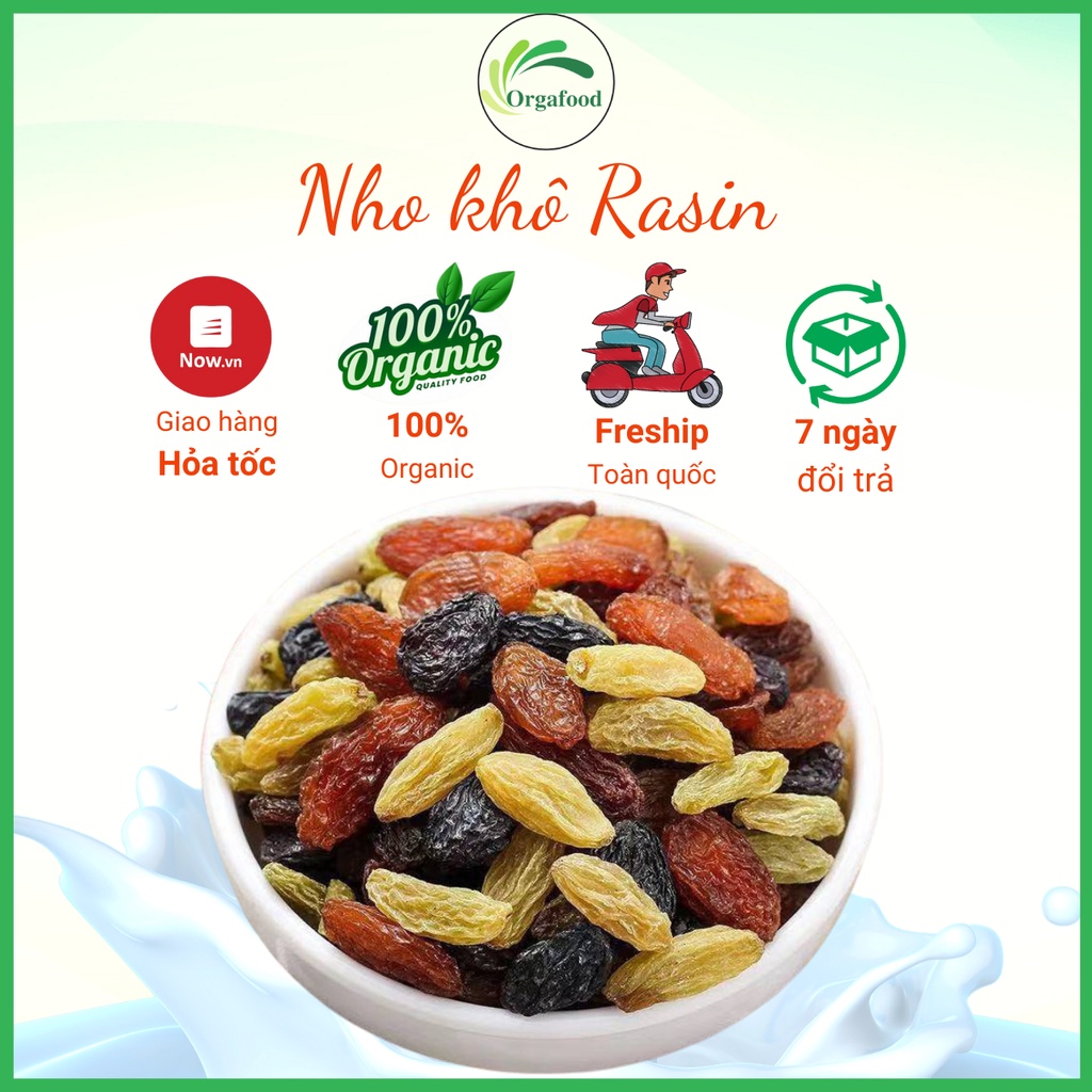 Nho khô không đường Orgafood sấy mọng Chua ngọt tự nhiên 500g - Da đẹp sáng mịn - Nhập khẩu Mỹ