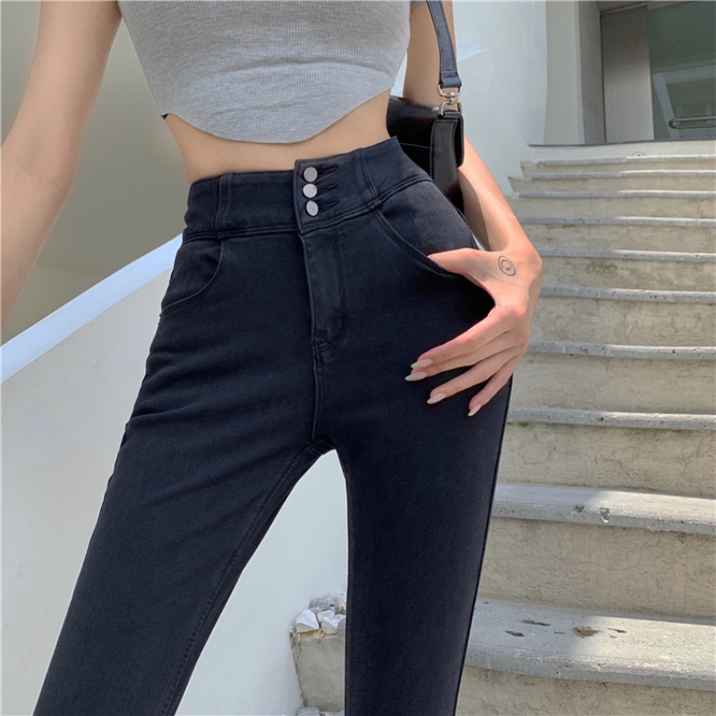 Quần Skinny Jeans lưng cao kiểu dáng đơn giản thời trang dành cho nữ
