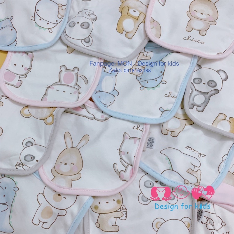Yếm đeo cổ lót nỉ mềm, mũ sơ sinh cotton 2 lớp hàng xuất dư Chicco cho bé