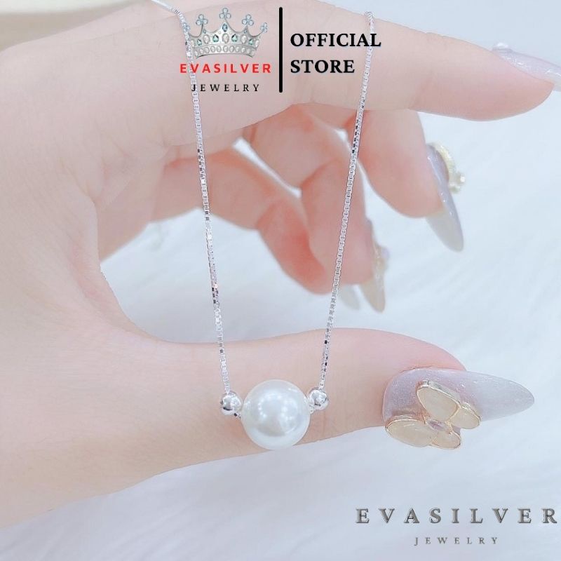 Dây chuyền bạc nữ mặt hạt trai đính bi bạc, dây bạc vuông cao cấp - Trang sức bạc Evasilver