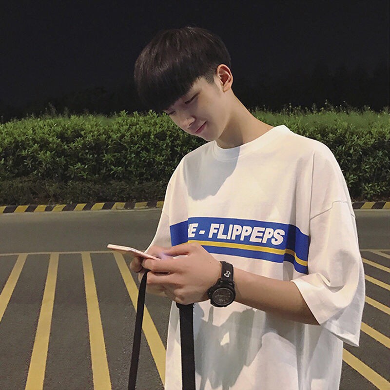 Ulzzang Hàn Quốc Sinh viên Áo thun nam ngắn tay ÁO TRẮNG FLIP T1999