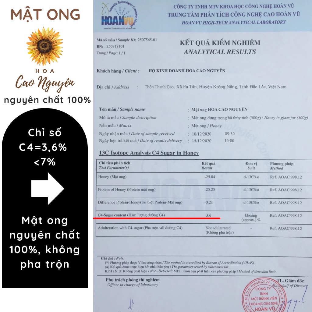 Mật ong nguyên chất hoa cà phê HOA CAO NGUYÊN - Đạt chuẩn xuất khẩu