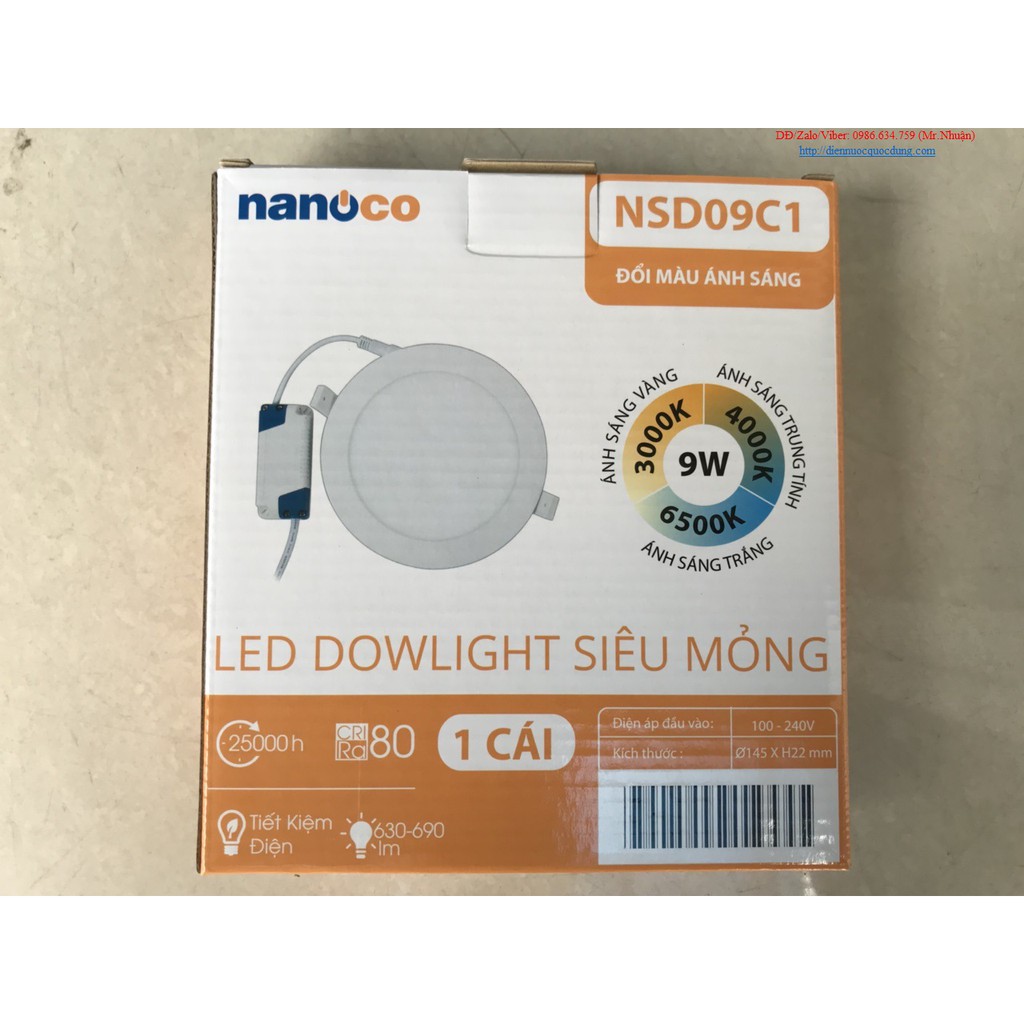 Đèn Led Downlight siêu mỏng đổi màu 9W Nanoco NSD09C1