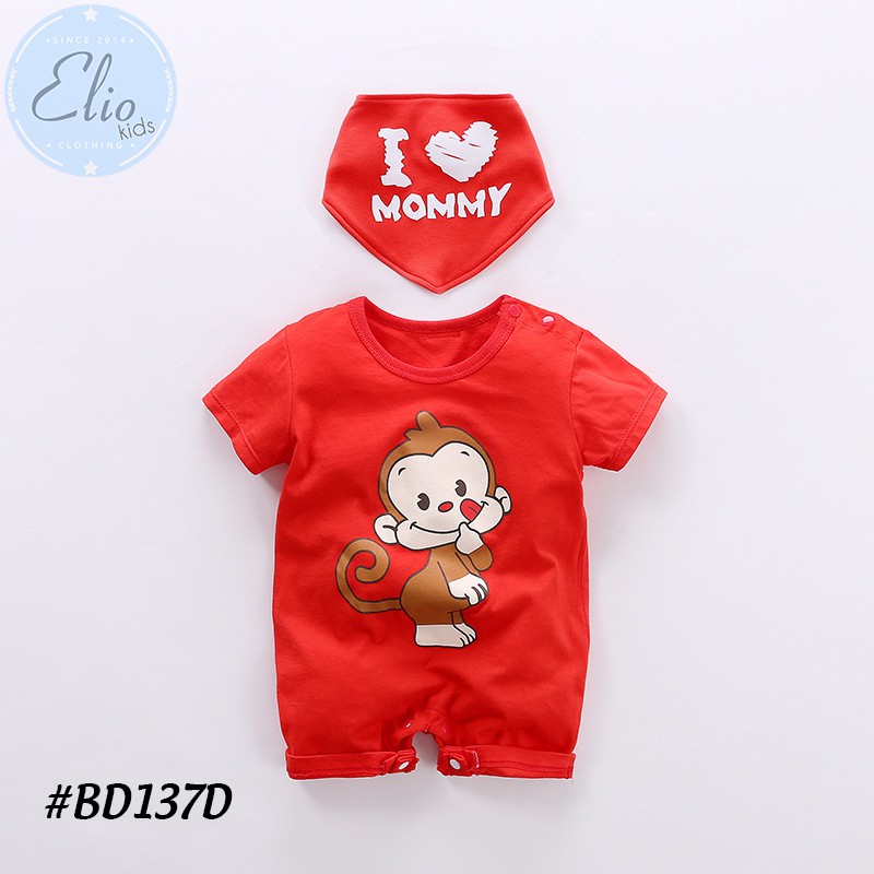 Bodysuit bé sơ sinh, áo sơ sinh cho bé từ 1 tháng đến 1 tuổi họa tiết khỉ con chất liệu cotton 100% cao cấp BD137