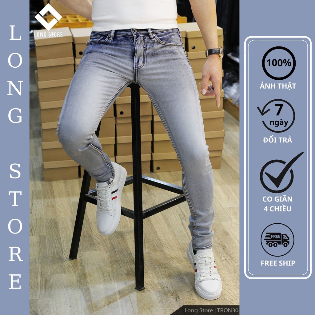 Quần jean nam trơn ZA.RA dáng ôm màu xanh bạc nhạt, chất vải bò cotton spandex co giãn 4 chiều [Có Big Size] Tron30