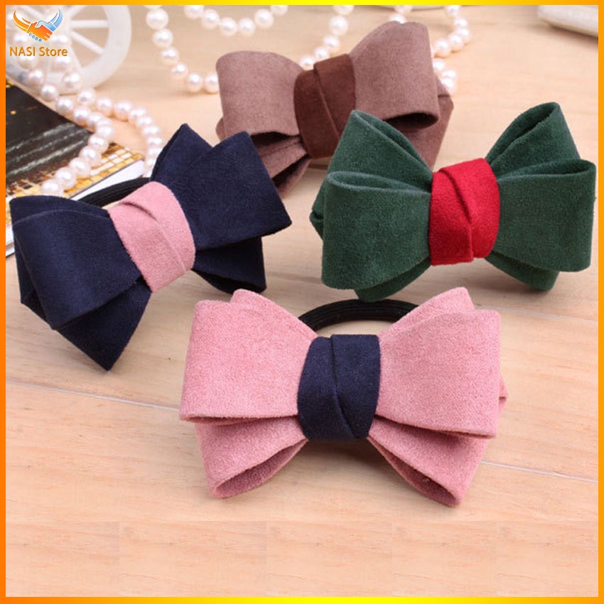 Dây buộc tóc nữ thắt nơ cao cấp - Set 3 dây cột tóc dễ thương, bền đẹp, giao màu ngẫu nhiên - NASI Store