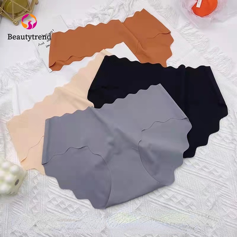 Quần lót thể thao Beautytrend không lộ đường may lưng vừa vải lụa lạnh thoáng khí thoải mái cho nữ tùy chọn màu sắc