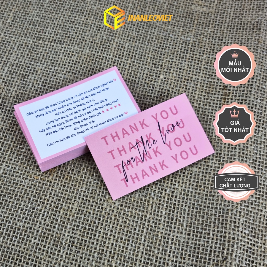 Thiệp Cám Ơn, Thank You, card Cám Ơn - Size 8.8x5,3cm - Giấy C300 Cán Màng Mờ Màu Hồng Dễ Thương ms A01