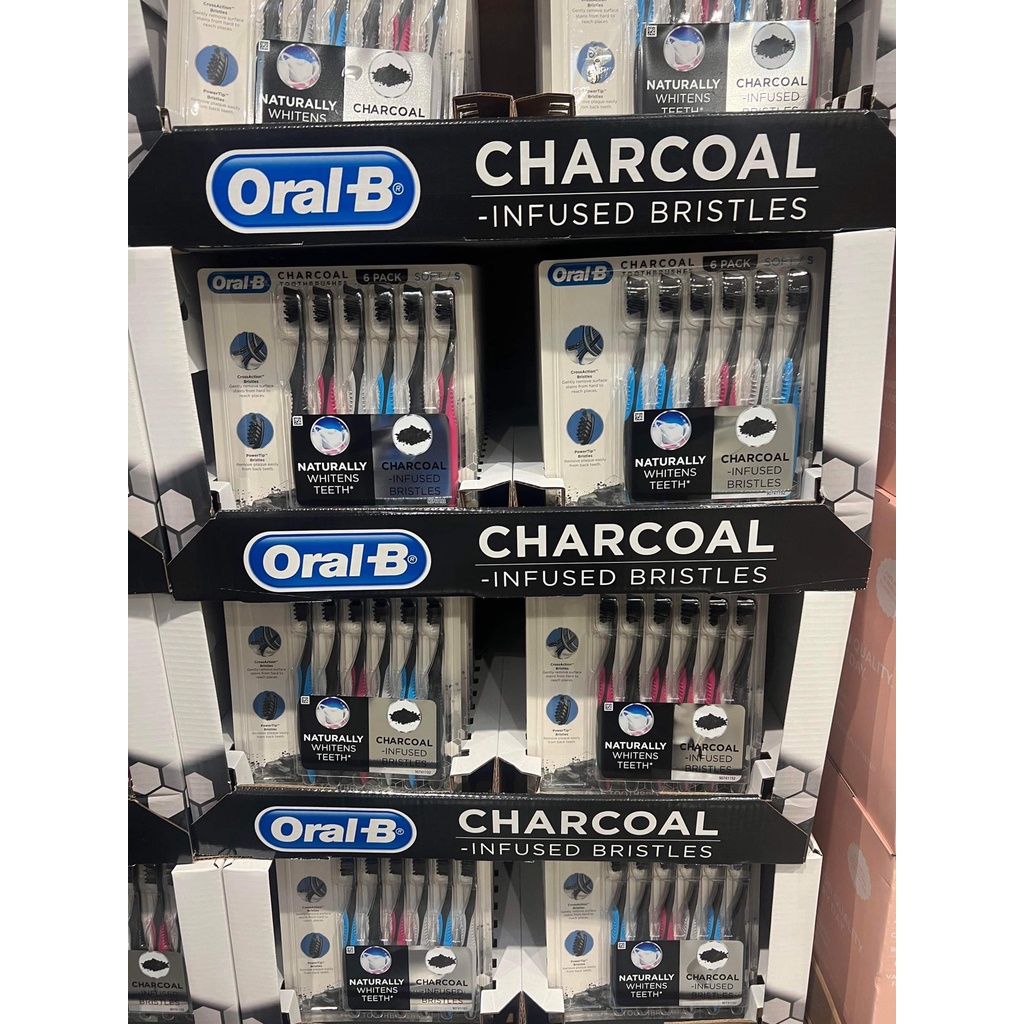 Set 6 bàn chải đánh răng cao cấp than hoạt tính Oral-B Charcoal Toothbrush - ESD Hàng Mỹ