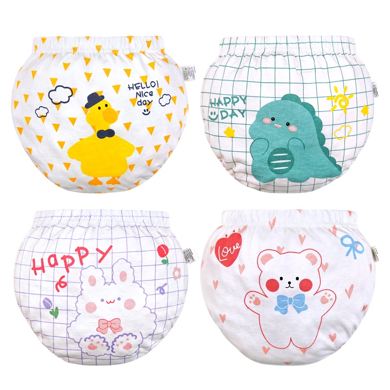 Quần lót tam giác LUCKY BIG CAT bằng cotton nguyên chất in nhiều họa tiết dễ thương phong cách Hàn Quốc cho bé