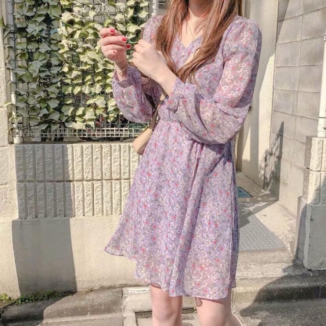 Váy tím voan hoa nhí nhẹ nhàng xinh cực lun ý🌼 only #250k Fback tag nick e