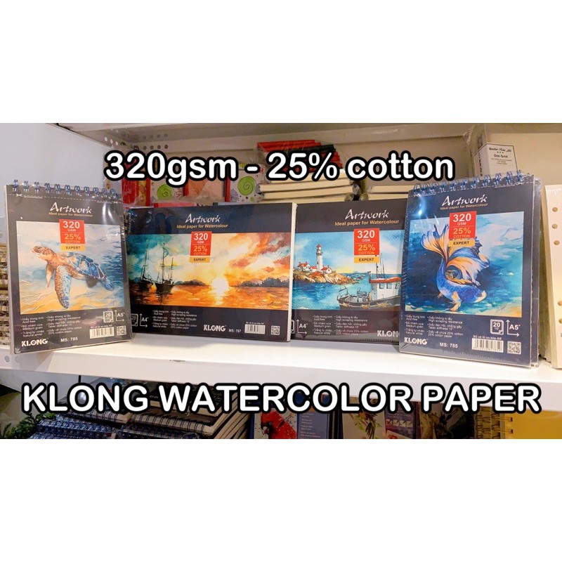 [chính hãng] KLONG - Sổ vẽ màu nước định lượng 320gsm, 25% cotton gáy lò xo