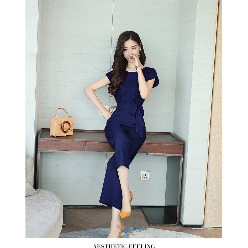 Jumsuit Cổ Tròn Ngắn Tay Công Sở