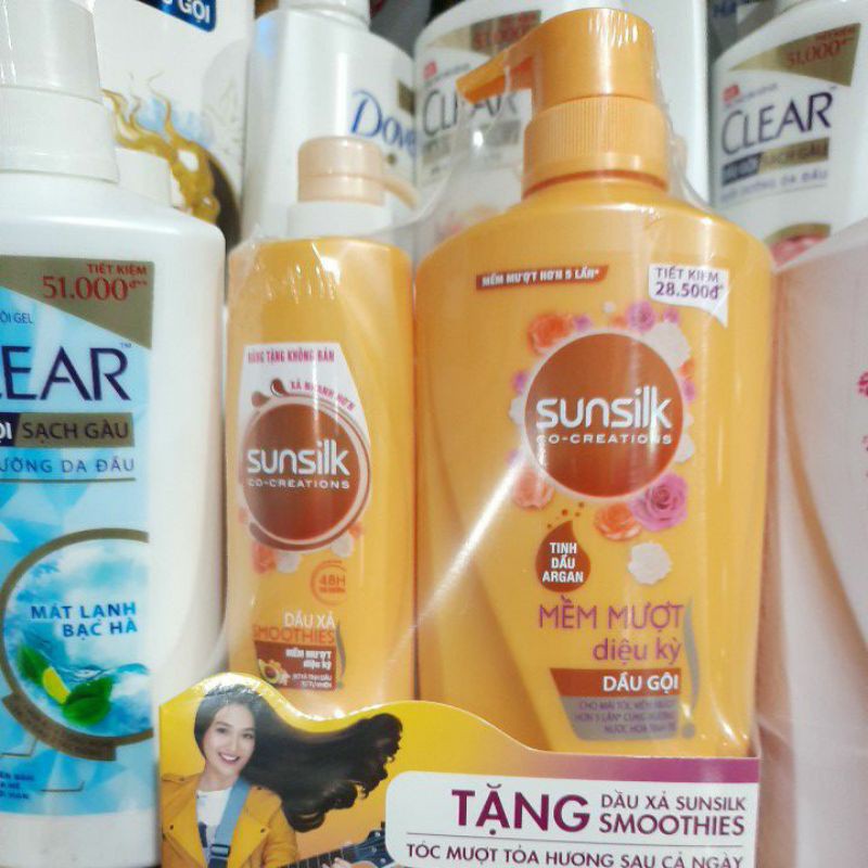 DẦU GỘI SUNSILK VÀNG KÌ DIỆU 650G TẶNG khăn sợi trecao cấp