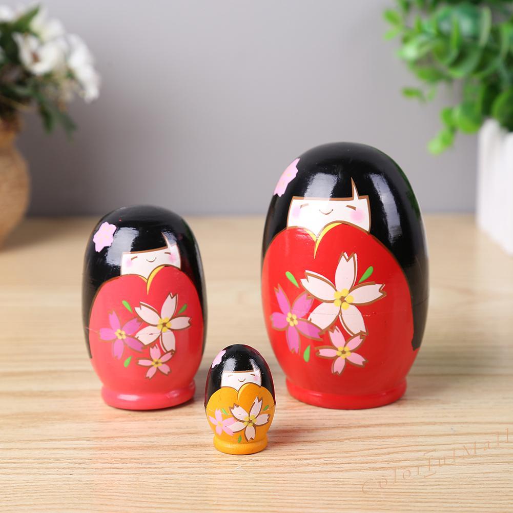 （ColorfulMall）   5pcs Lovely Wooden Russian Dolls Red Dress Girl Toys for Home Decoration